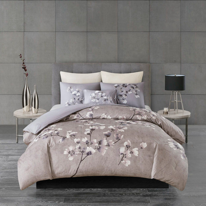 Sakura Blossom - 3 Piece Sateen Printed Comforter Set - Lilac