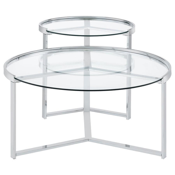 Delia - 2 Piece Round Glass Top Nesting Coffee Table - Simple Home Plus
