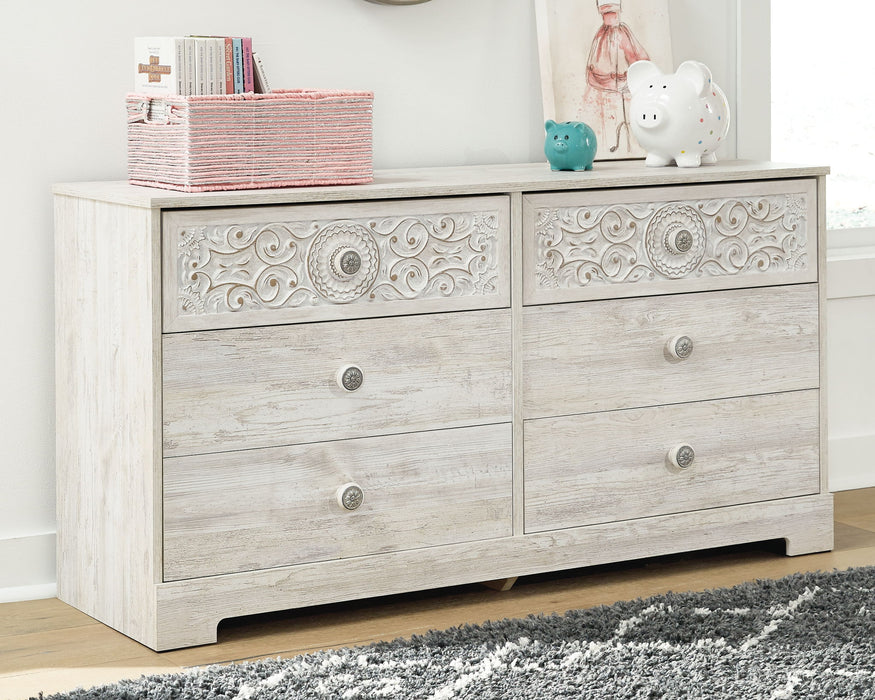 Paxberry - Six Drawer Dresser - Vinyl-Wrapped - Whitewash - Simple Home Plus