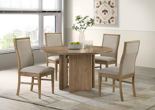 Adina - 5 Piece Round Dining Table Set - Barley / Distressed Light Brown - Simple Home Plus