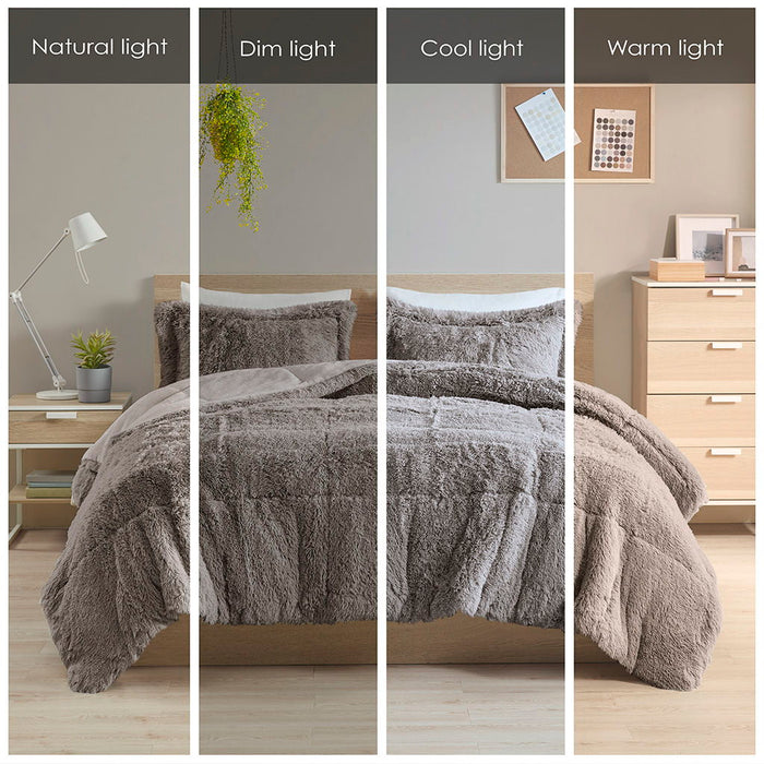Malea - Twin Shaggy Comforter Mini Set - Gray - Simple Home Plus