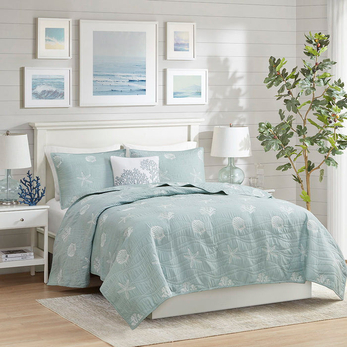 Seaside - King 4 Piece Coverlet Set - Seafoam - Simple Home Plus