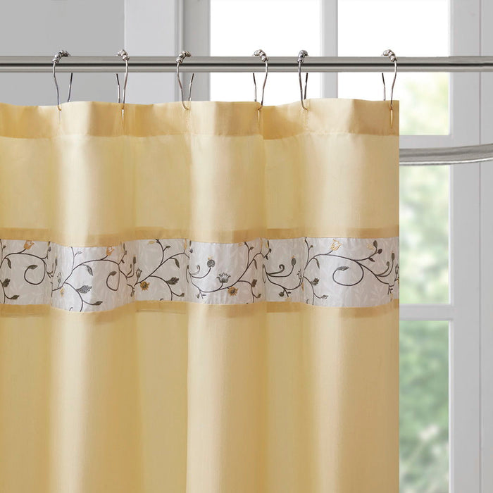 Serene - Embroidered Floral Shower Curtain - Yellow - Simple Home Plus