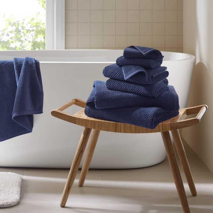 Diagonal Ribbed - 6 Piece Towels Set - Navy - Simple Home Plus