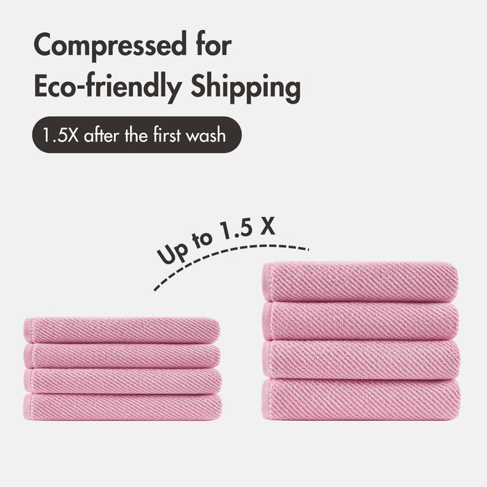 Diagonal Ribbed - 4 Piece Bath Towels Set - Pink - Simple Home Plus