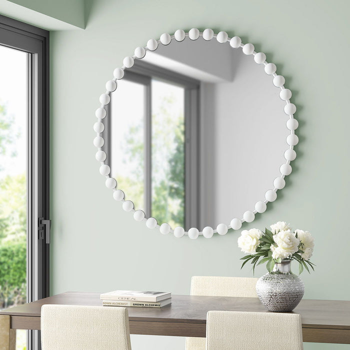 Marlowe - Big Beaded Round Wall Mirror - White - Simple Home Plus