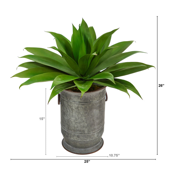 26" Agave Succulent Plant in Vintage Metal Planter