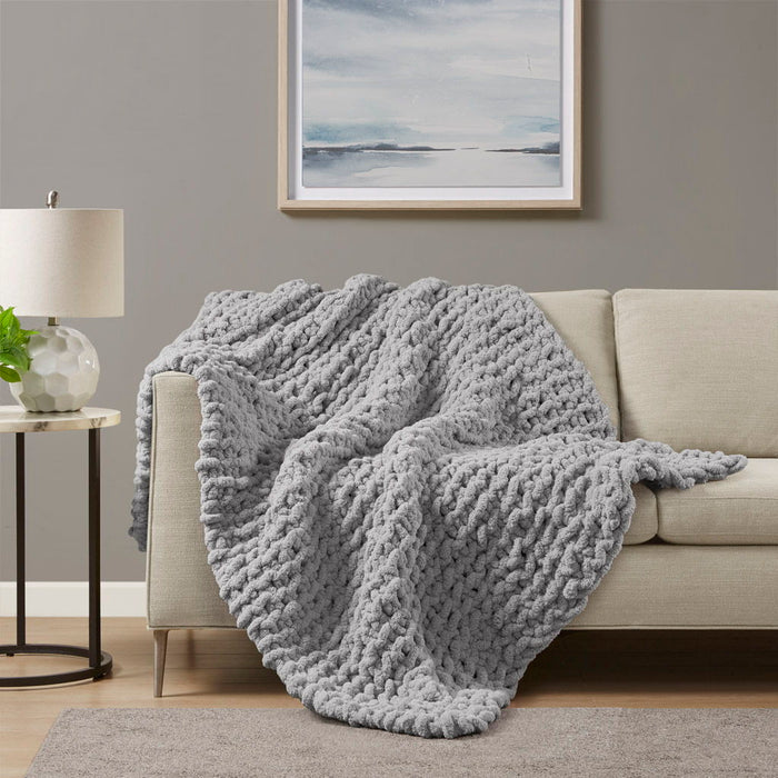 Chunky Knit Throw - Gray - Simple Home Plus