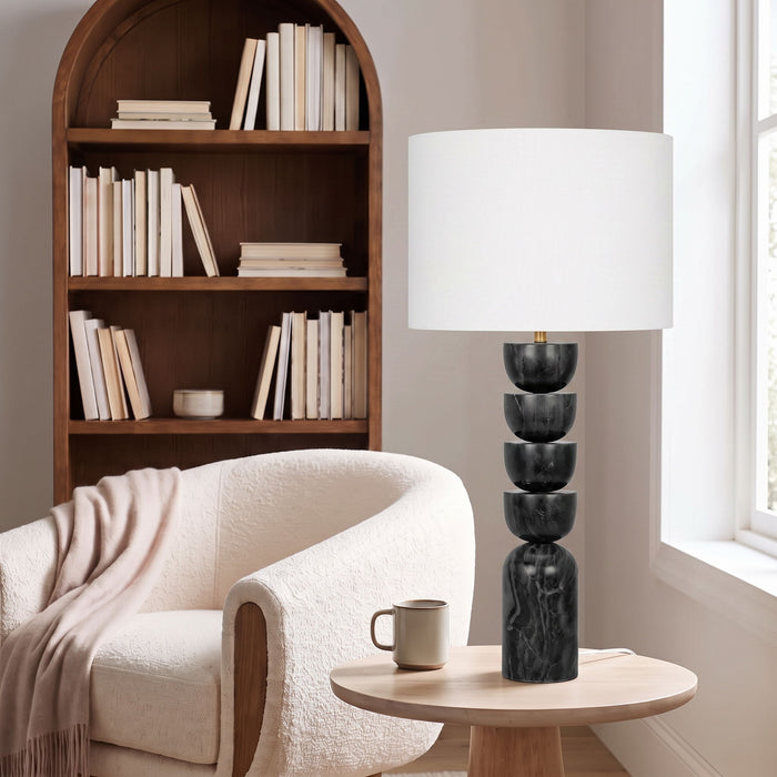 Opus - Genuine Marble, Linen Textured Fabric And Brass Table Lamp - Simple Home Plus