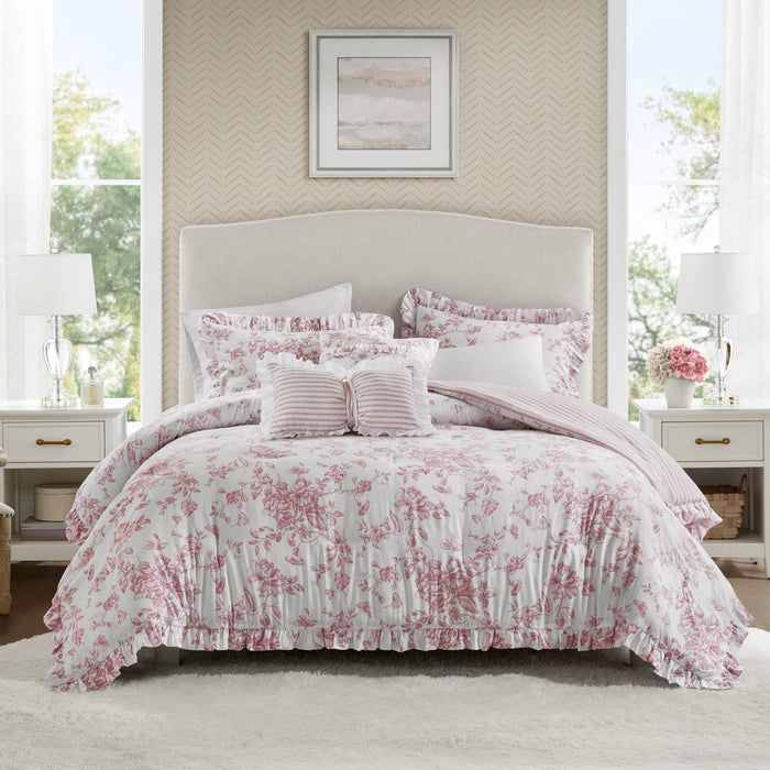 Adele - Twin/Twin Long 4 Pieces Comforter Set With Decorative Pillows - Pink - Simple Home Plus
