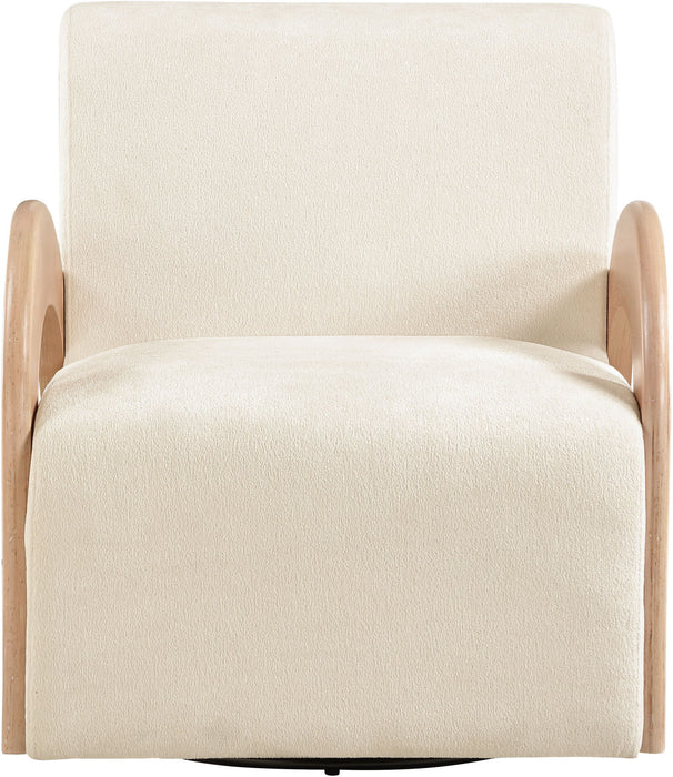 Neria - Chenille Fabric Upholstered Swivel Accent Chair - Cream / Painted Natural - Simple Home Plus