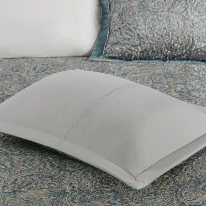 Aubrey - 5 Piece Jacquard Bedspread Set With Throw Pillows - Teal - Simple Home Plus