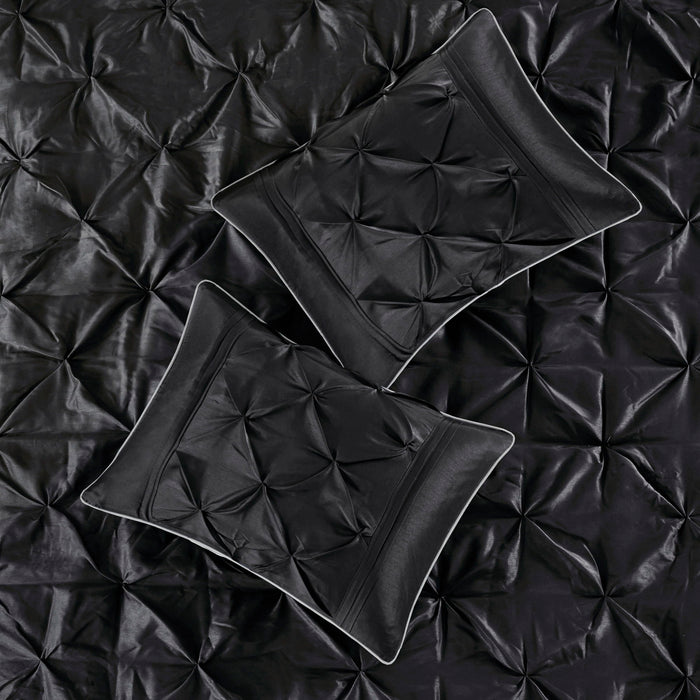 Laurel - Pieced Pleated 7 Piece Tufted Comforter Set - Black - Simple Home Plus
