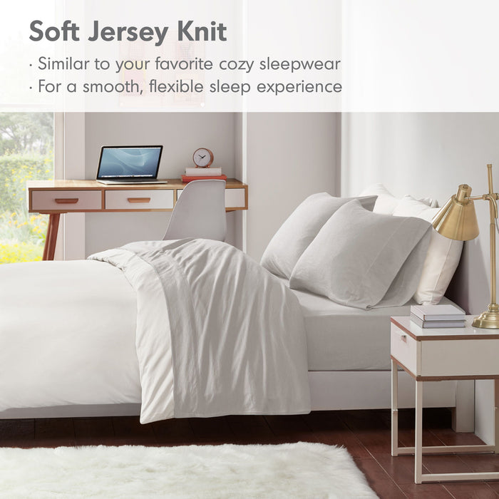 Blend Jersey Knit - 4 Piece Queen All Season Sheet Set - Gray - Simple Home Plus