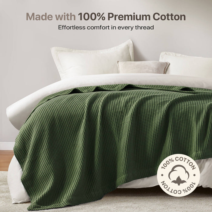 Waffle Weave - King Cotton Blanket - Olive Green - Simple Home Plus