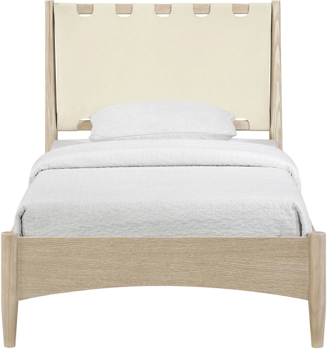 Santos - Vegan Leather Headboard And Wood Bed - Waxed Natural Frame - Simple Home Plus
