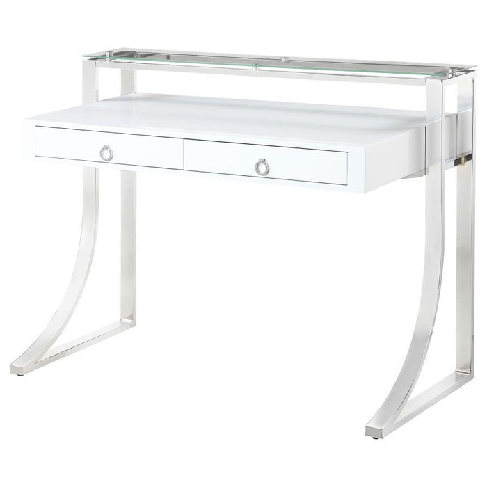 Gemma - 2-Drawer Writing Desk - White High Gloss - Simple Home Plus