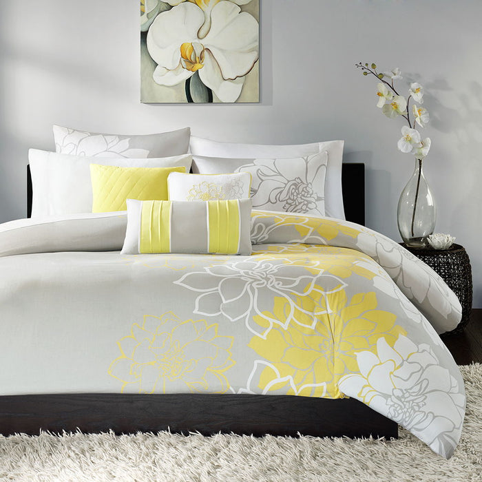 Lola - 6 Piece Printed Duvet Cover Set - Yellow - Simple Home Plus