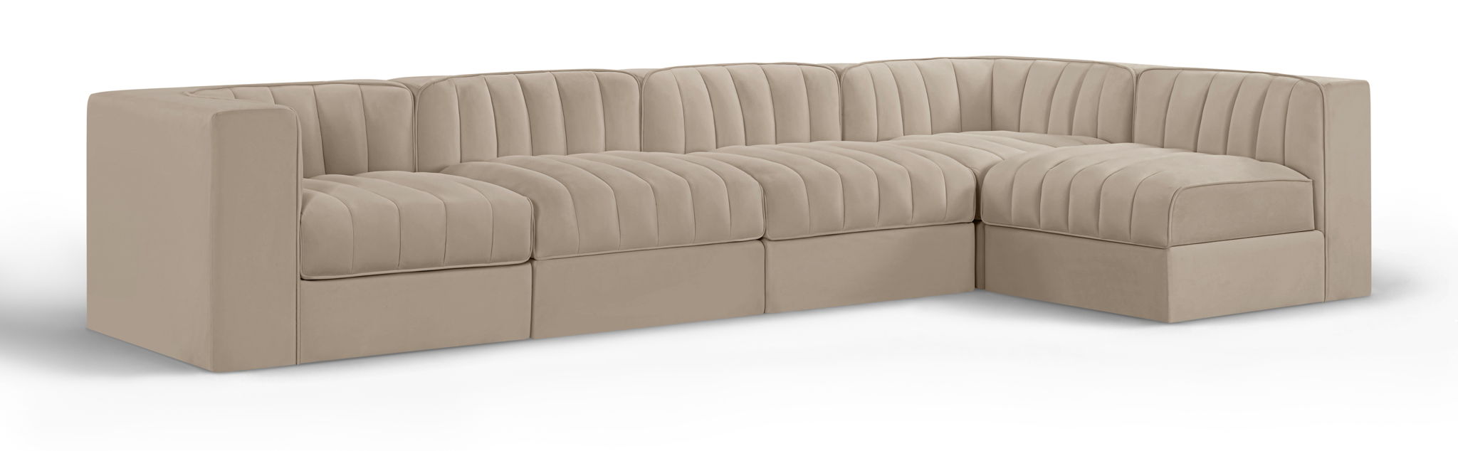Rummi - Velvet Performance Fabric Upholstered 5 Piece Modular Sectional, L-Shaped (Right) - Simple Home Plus
