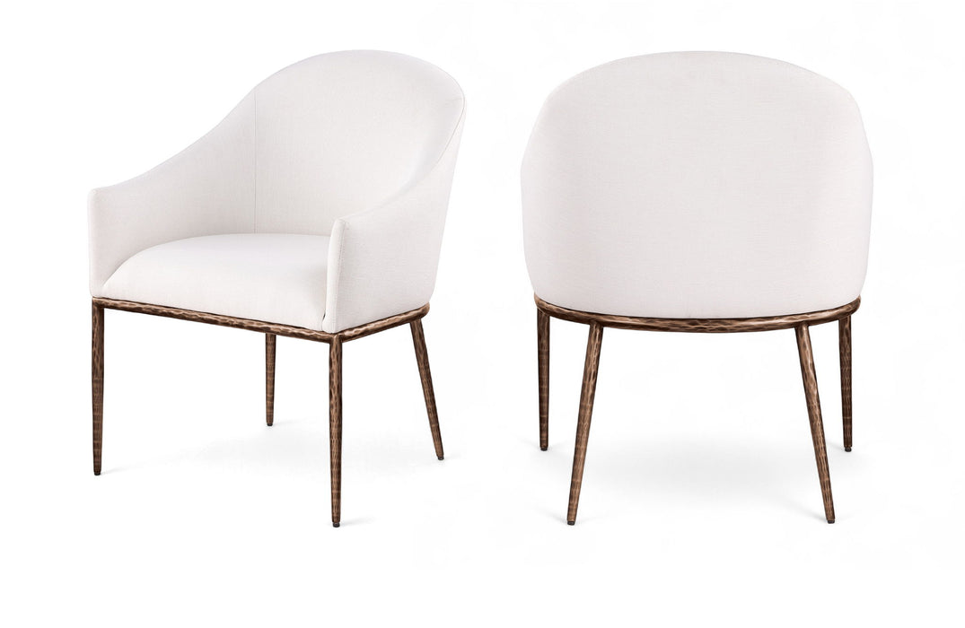 Ferro - Linen Textured Performance Fabric Upholstered Dining Arm Chair - Cream / Brushed Bronze - Simple Home Plus