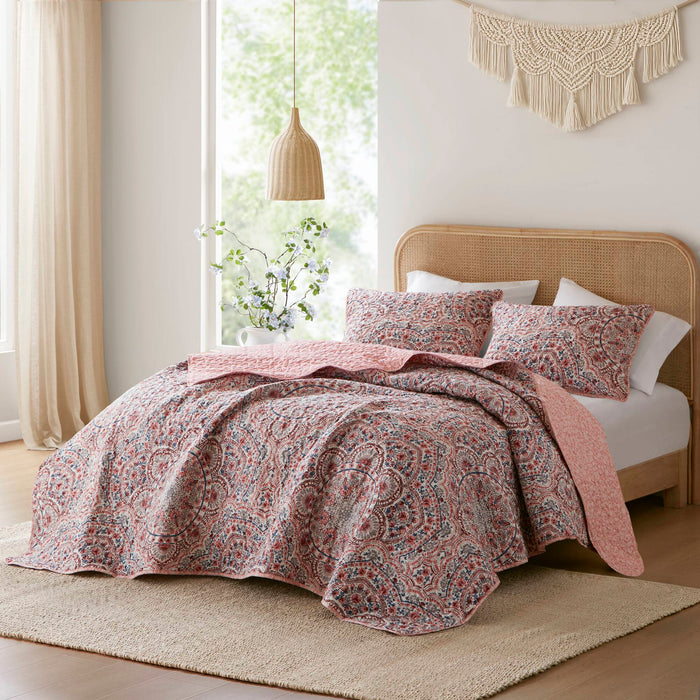 Valerie - Full/Queen Boho Floral Reversible Quilt - Pink - Simple Home Plus