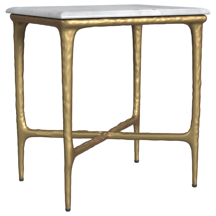 Baldwin - Rectangular Marble Top Side Table - White And Gold - Simple Home Plus