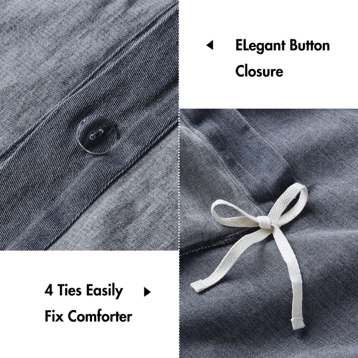 Mckenzie - 3 Piece Full/Queen Twill Washed Duvet Set - Blue - Simple Home Plus