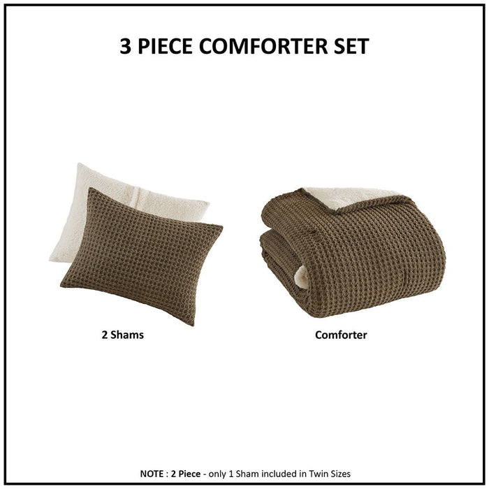 Riordan - 2 Piece Twin Waffle Knit Comforter Set - Brown - Simple Home Plus