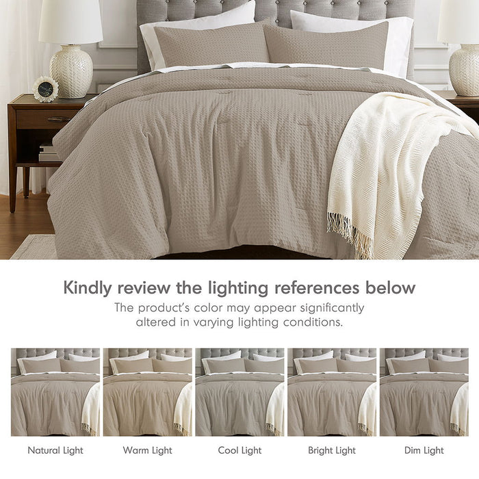 Mina - King/California King Waffle Weave Textured Comforter Set - Neutral - Simple Home Plus