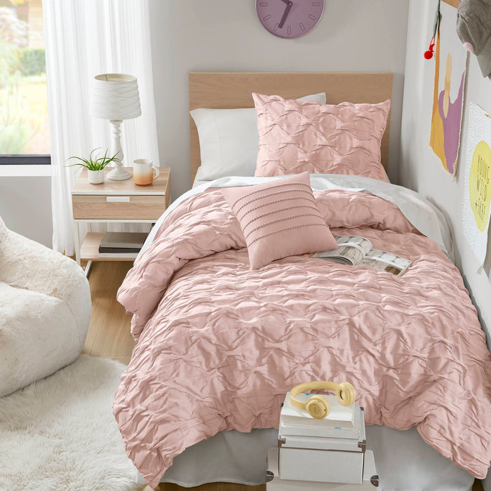 Bailey - Twin/Twin Long Diamond Pucker Comforter Set - Pink - Simple Home Plus