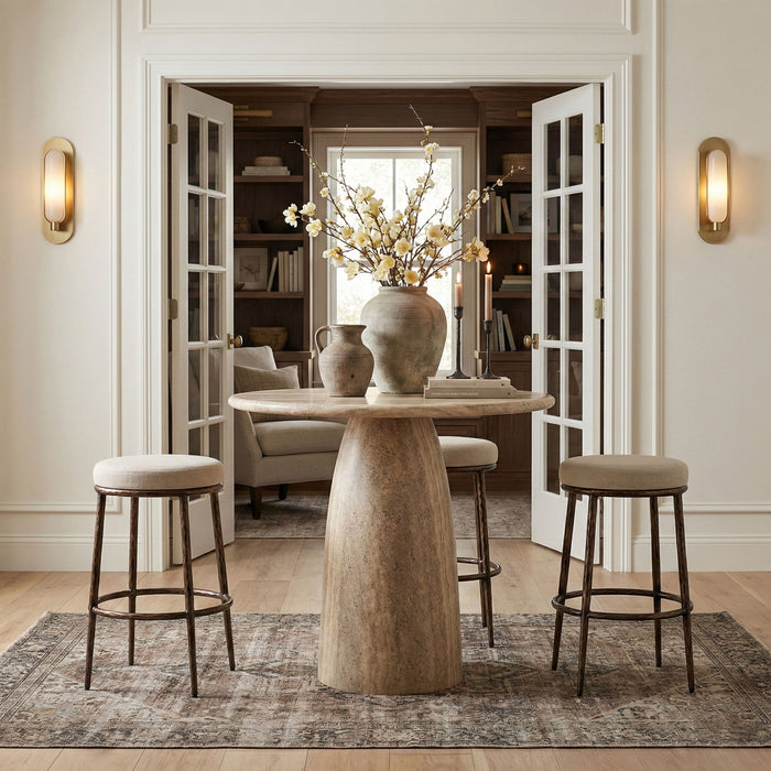 Ferro - Performance Fabric Upholstered Backless Bar Stool - Cream / Antique Bronze - Simple Home Plus