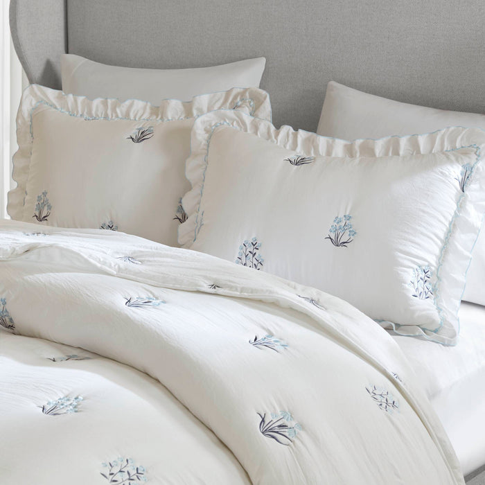 Aglaia - Quilt Set - White / Light Blue - Simple Home Plus