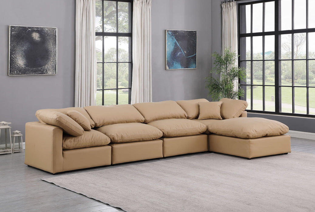 Indulge - Faux Leather 5 Piece Modular Sectional With Chaise - Tan - Simple Home Plus