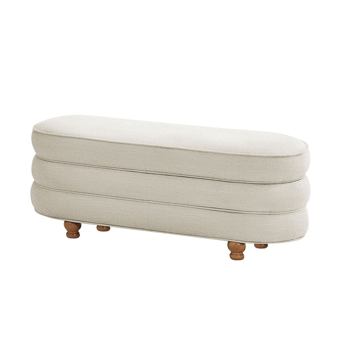 Kylan - Oval Channel Storage Bench With Wooden Ball Feet - Cream