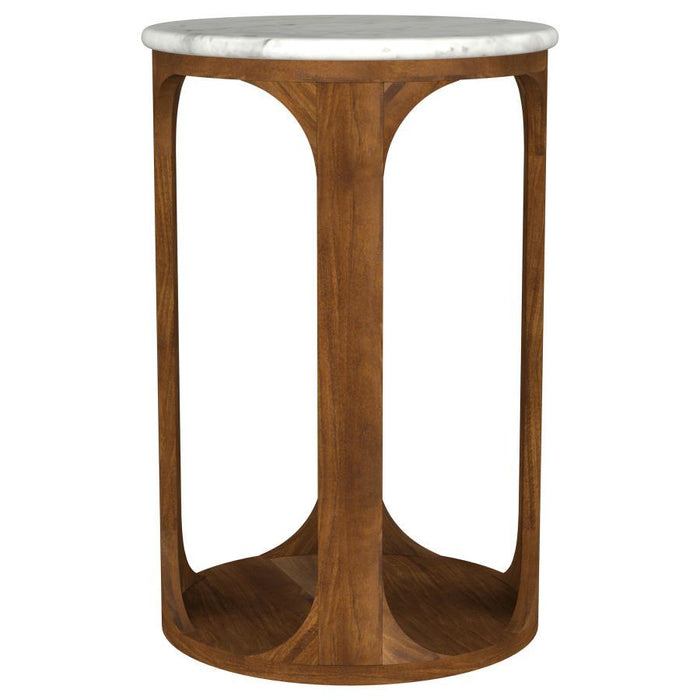 Berkeley - Round Marble Top Side Table - White And Brown - Simple Home Plus