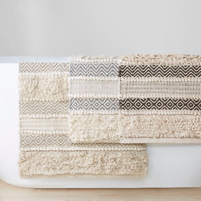 Asher - 22" x 58" Woven Texture Stripe Bath Rug - Gray - Simple Home Plus