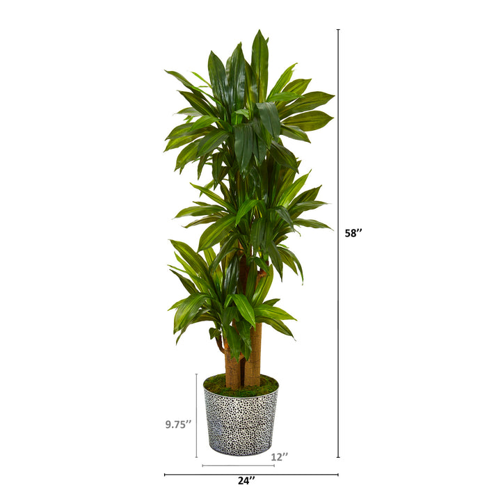 58" Corn Stalk Dracaena Plant in Tin Planter (Real Touch)