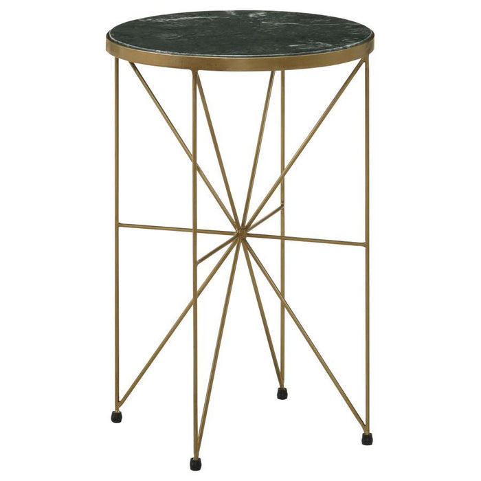 Eliska - Round Green Marble Top Accent Side Table - Antique Gold - Simple Home Plus