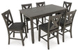 Caitbrook - Gray - Rect Drm Counter Table Set (Set of 7) - Simple Home Plus