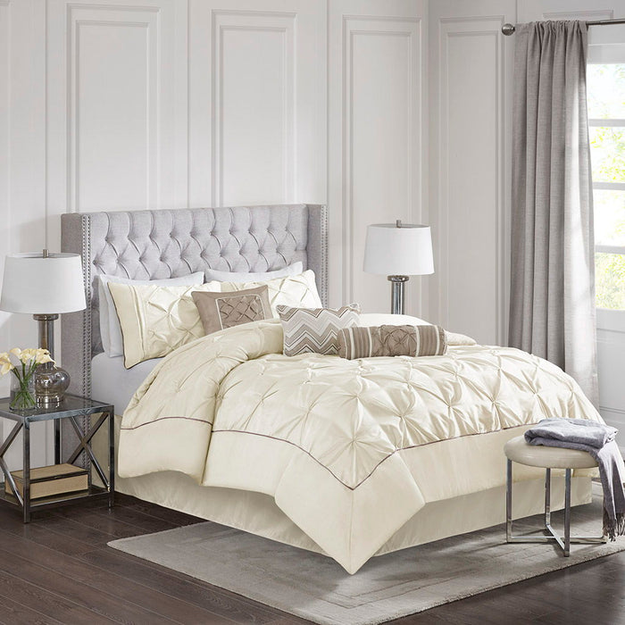 Laurel - King 7 Piece Tufted Comforter Set - Ivory - Simple Home Plus
