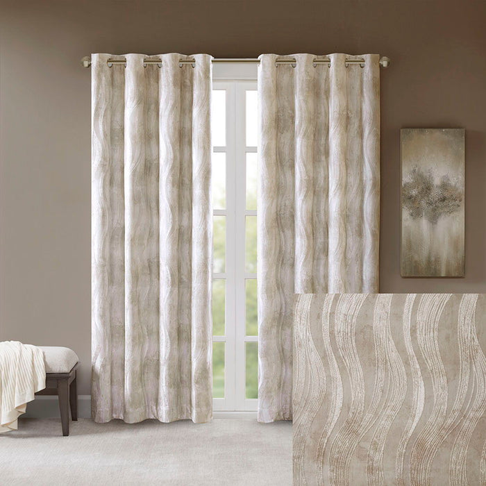 Victorio - 108" Printed Grommet Top Total Blackout Curtain - Ivory
