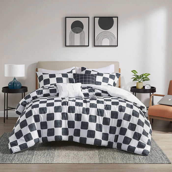 Miley - Checkered Comforter Set - Black / White - Simple Home Plus