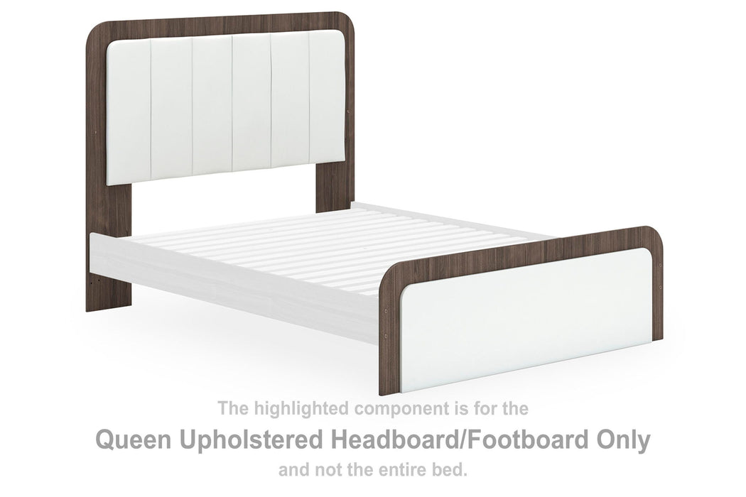 Kendanport - Queen Upholstered Headboard/Footboard - Brown / White - Simple Home Plus