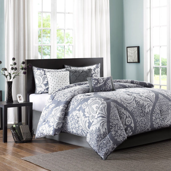 Vienna - California King 7 Piece Printed Comforter Set - Gray - Simple Home Plus