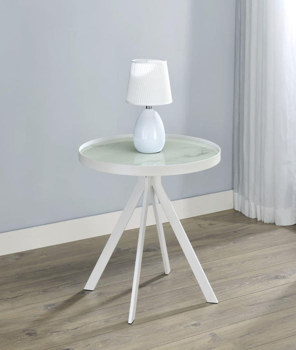 Briggs - Round Marble Printed Glass Top End Side Table - Simple Home Plus