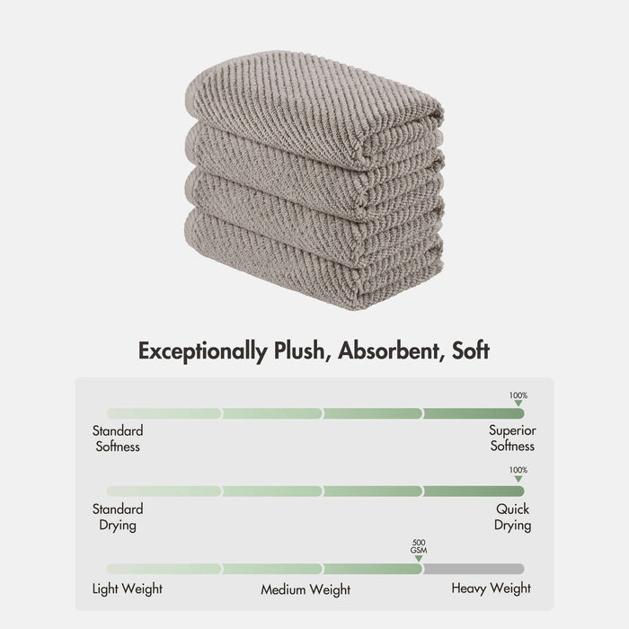 Diagonal Ribbed - 4 Piece Hand Towels Set - Gray - Simple Home Plus