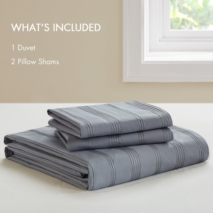 Logan - Queen Striped Duvet Set - Blue / Gray - Simple Home Plus