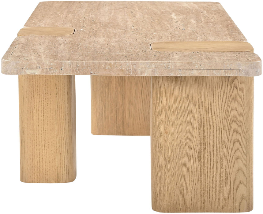 Ravenna - Genuine Fabric Travertine And Oak Wood Table - Simple Home Plus