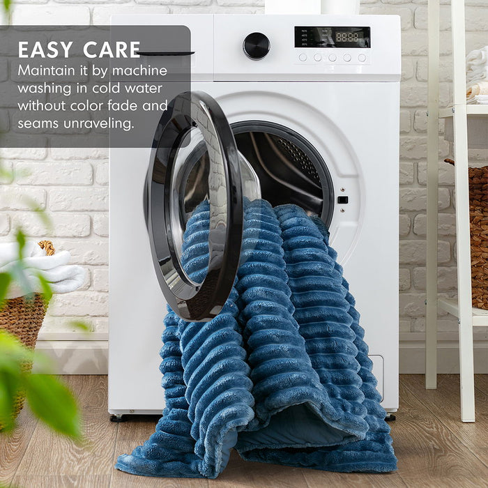 Avril - Full/Queen Fluffy Ribbed Plush Comforter Set - Blue - Simple Home Plus