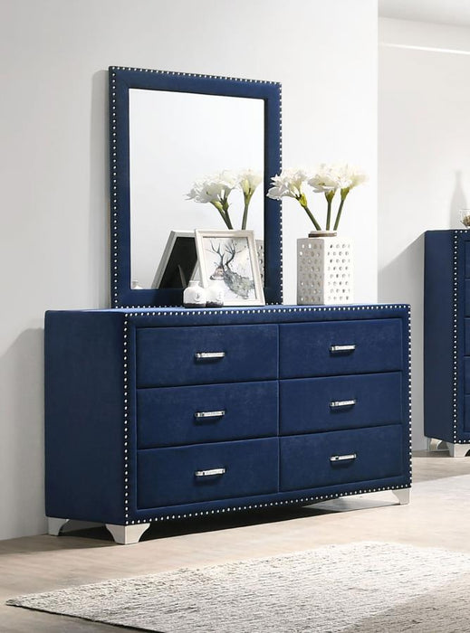 Melody - 6-Drawer Upholstered Dresser With Mirror - Simple Home Plus